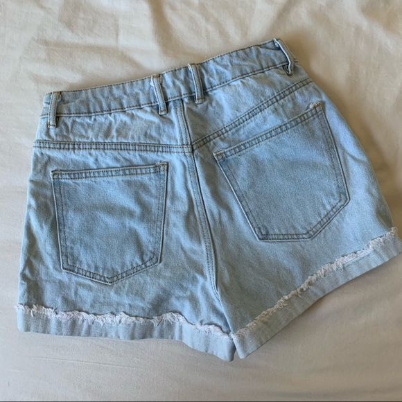 Zara Denim High Waisted Yellow Striped Jeans Shorts Sz 4 - Picture 6 of 6